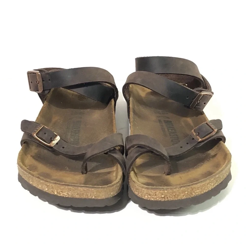 Birkenstock Women’s Brown Oiled Leather Ankle Strap Buckle Sandals